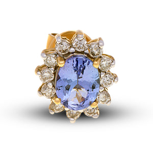 18ct Yellow Gold Tanzanite Diamond Cluster Stud Earrings