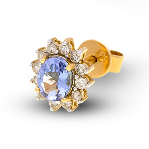 18ct Yellow Gold Tanzanite Diamond Cluster Stud Earrings