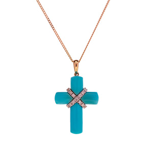 18ct Yellow Gold Turquoise Diamond Cross Pendant