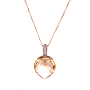 18ct Yellow Gold Heart Citrine Diamond Pendant