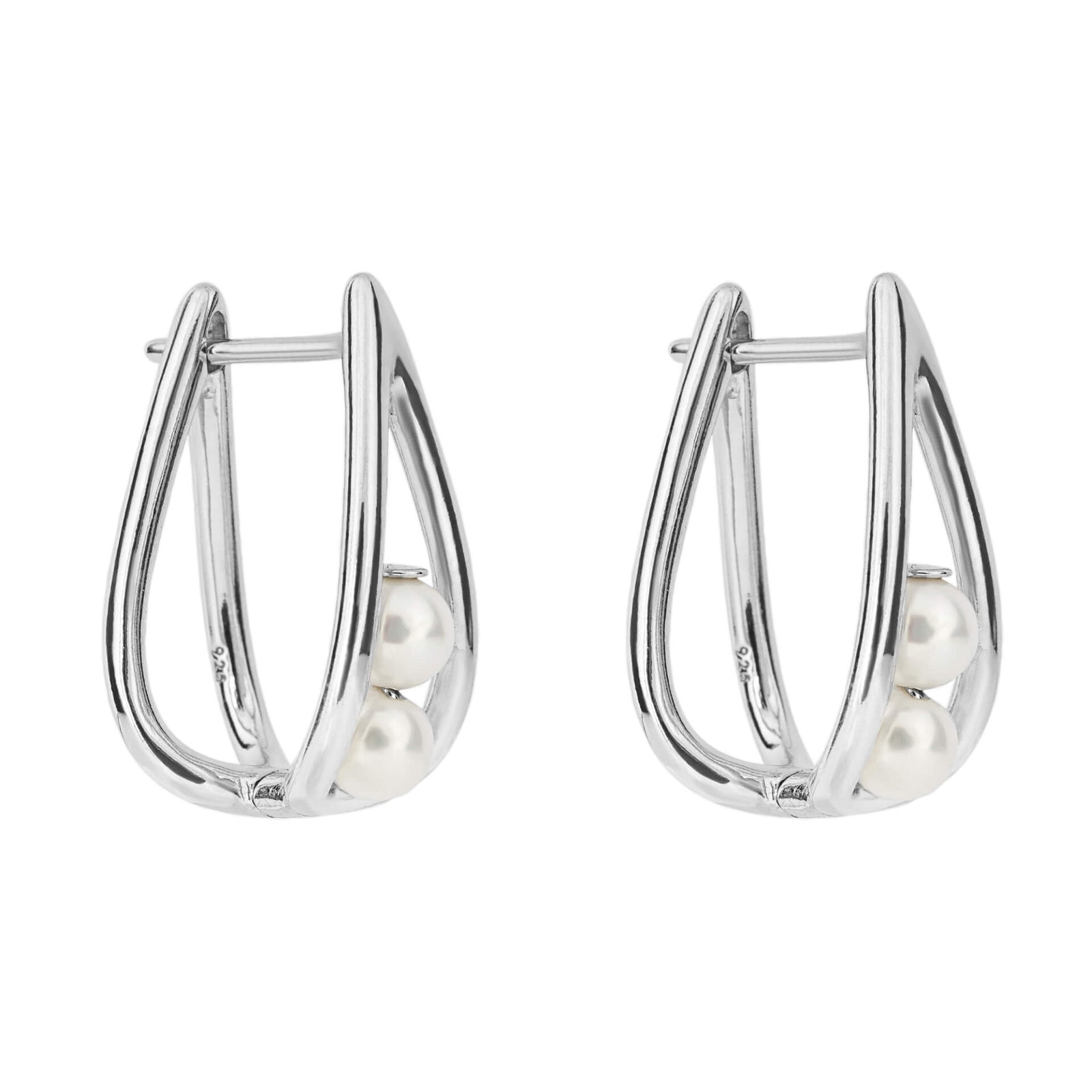 Teardrop Hoop Earrings with Encased Shell Pearls (E6214W)