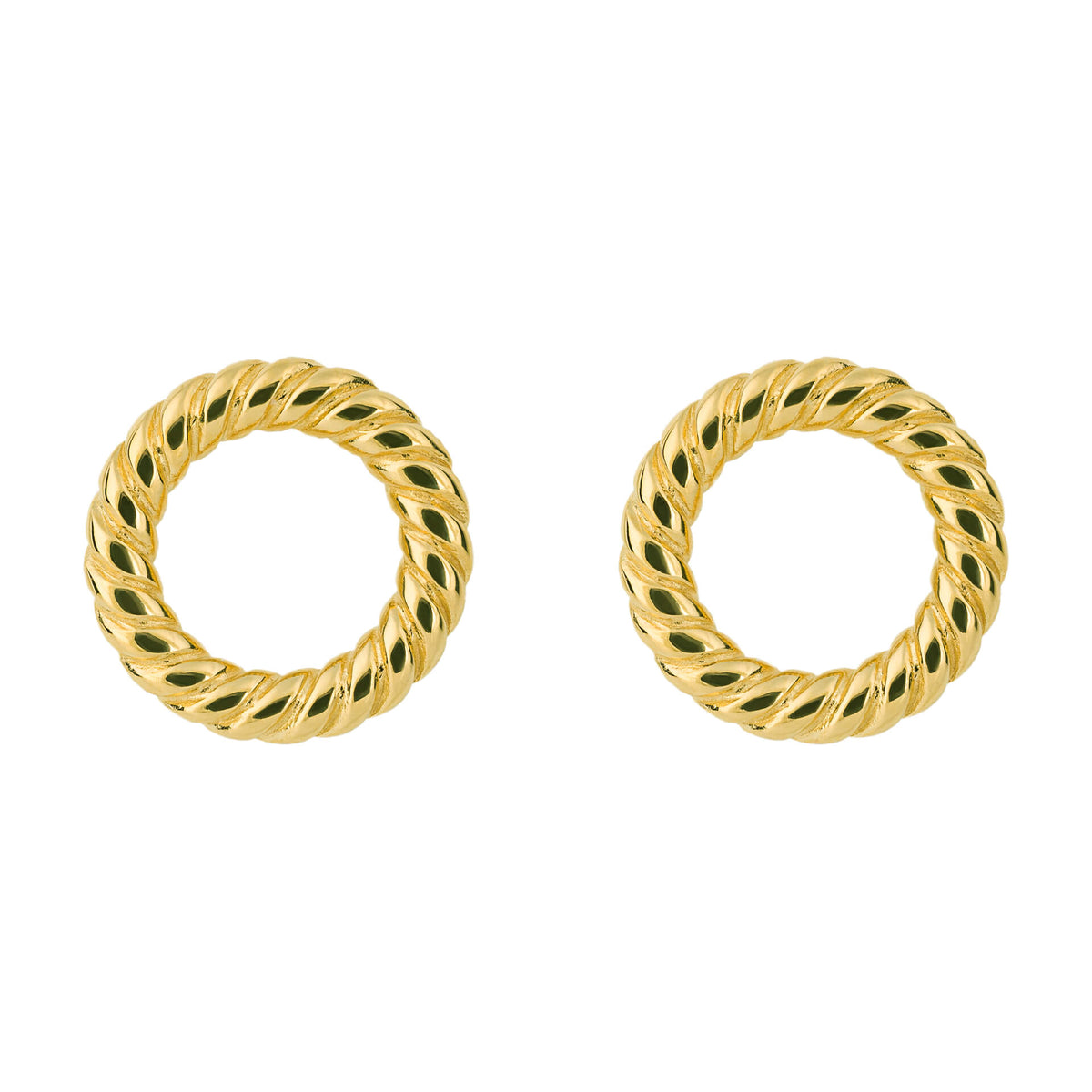 Rope Pattern Open Circle Stud Earrings with Yellow Gold Plating (E6215)