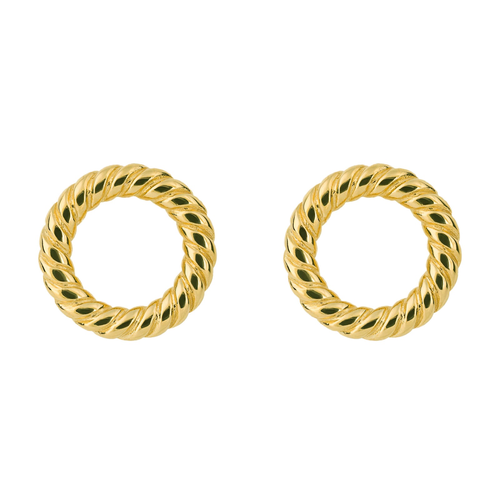 Rope Pattern Open Circle Stud Earrings with Yellow Gold Plating (E6215)