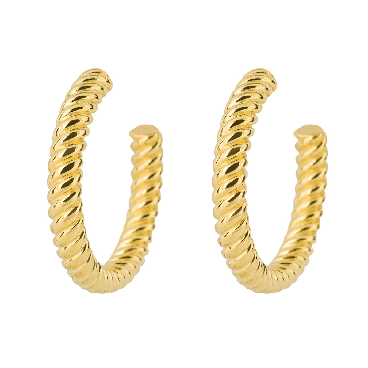 Rope Pattern Open Hoop Earrings with Yellow Gold Plating (E6216)