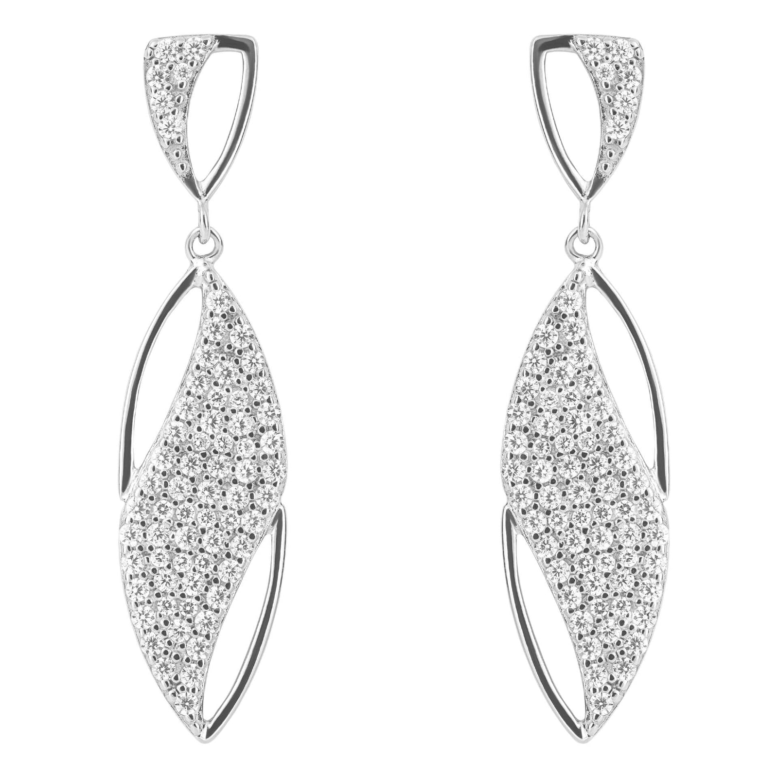 Navette Drop Earrings with Pave CZ Wave (E6217C)