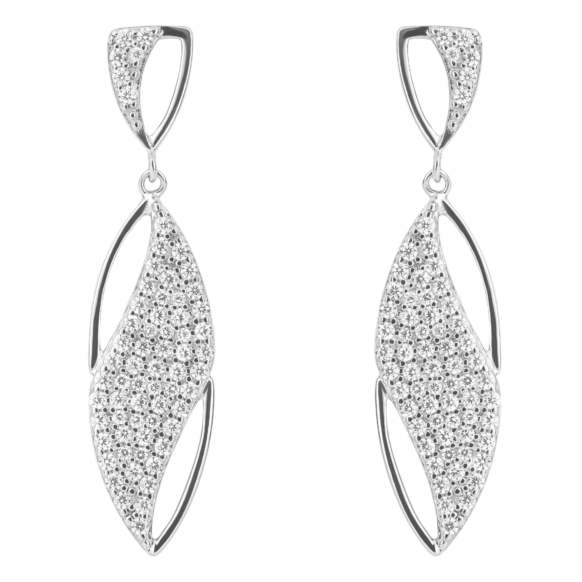 Navette Drop Earrings with Pave CZ Wave (E6217C)