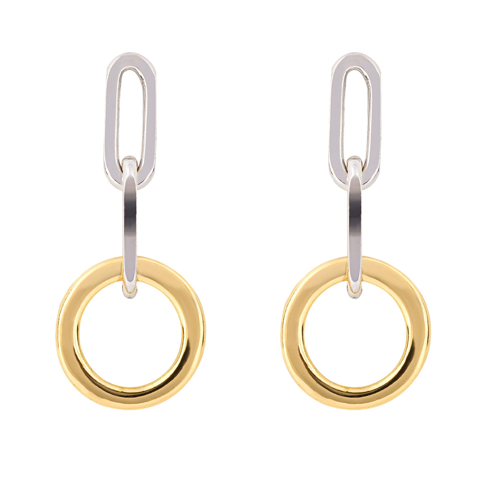 Open Circle Chain Link Drop Earrings with Yellow Gold Plating (E6223)