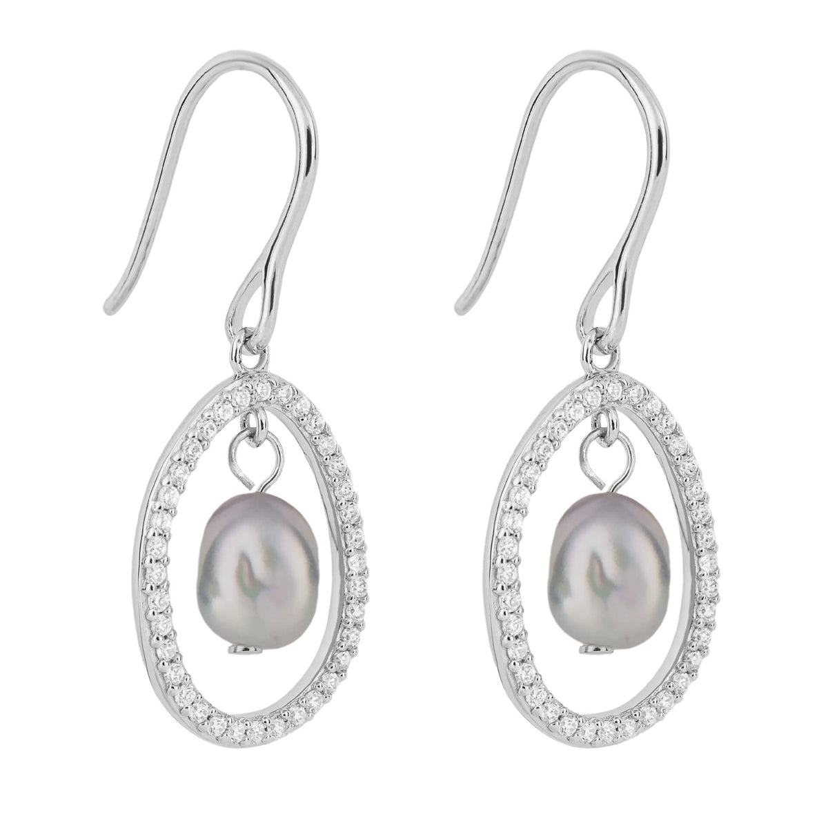 Floating Freshwater Pearl Drop Earrings with Pave CZ (E6227H)