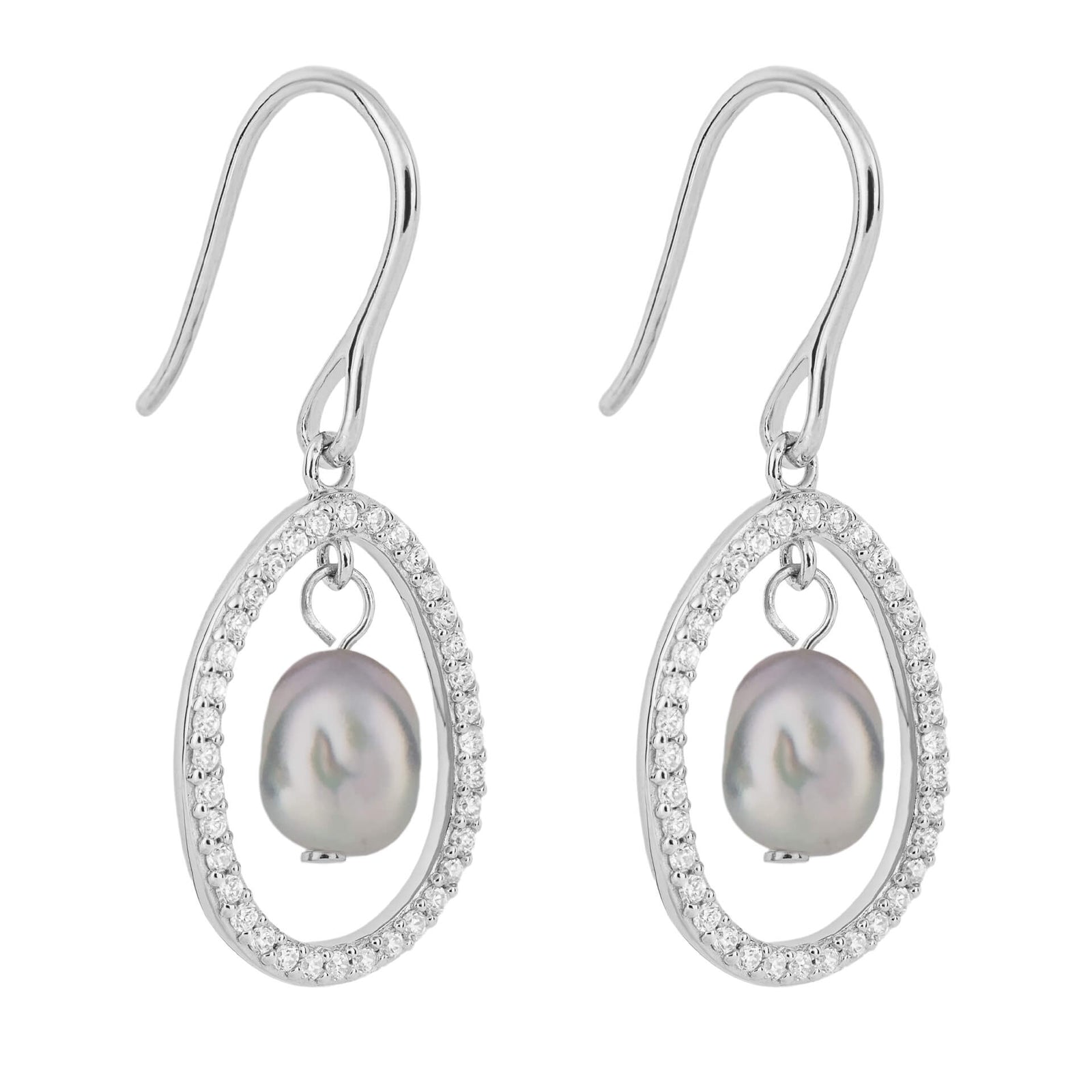 Floating Freshwater Pearl Drop Earrings with Pave CZ (E6227H)