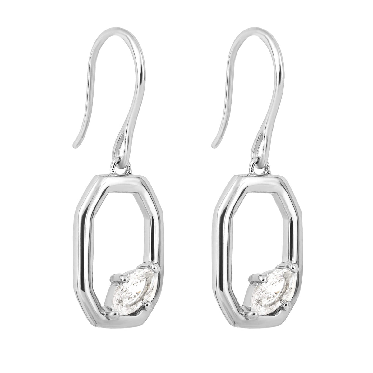 Elongated Octagon Drop Earrings with Floating CZ (E6229C)