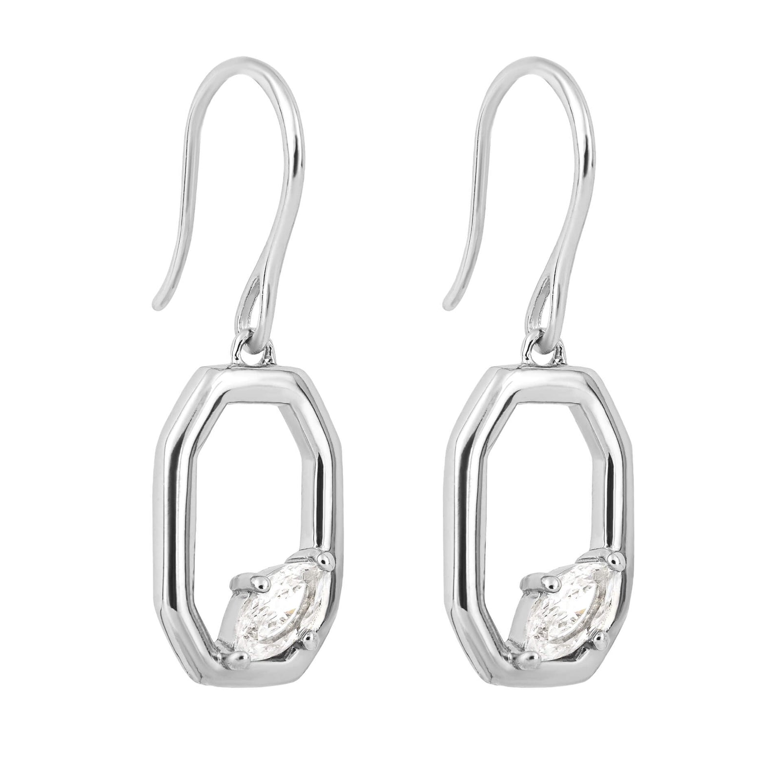 Elongated Octagon Drop Earrings with Floating CZ (E6229C)
