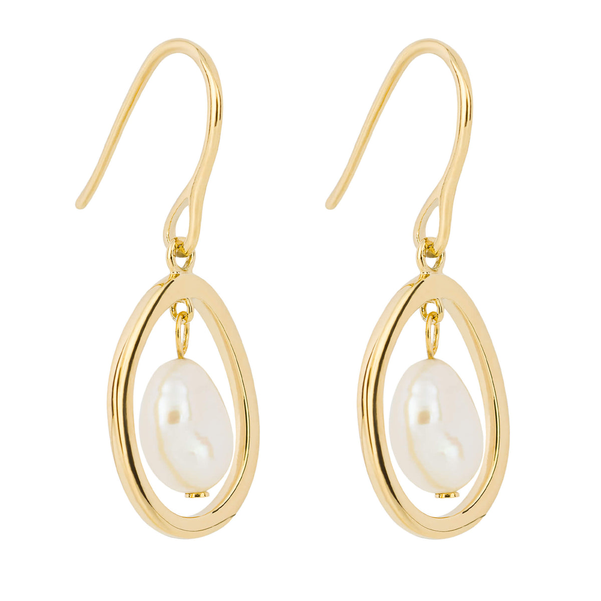 Floating Freshwater Pearl Drop Earrings with Yellow Gold Plating (E6230W)