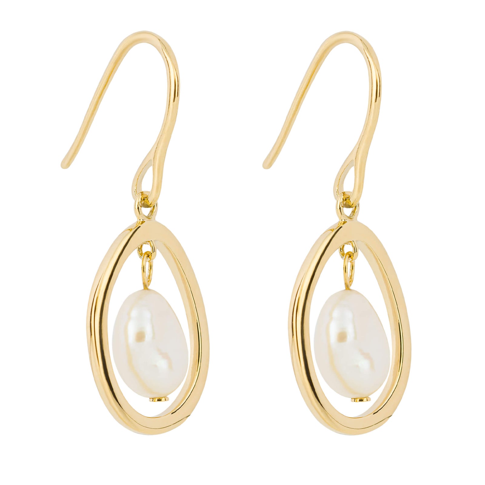 Floating Freshwater Pearl Drop Earrings with Yellow Gold Plating (E6230W)