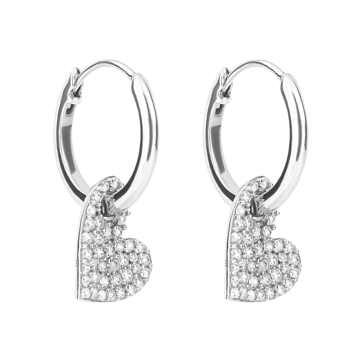 Organic Heart Assembled Hoop Earrings with Pave CZ (E6233)