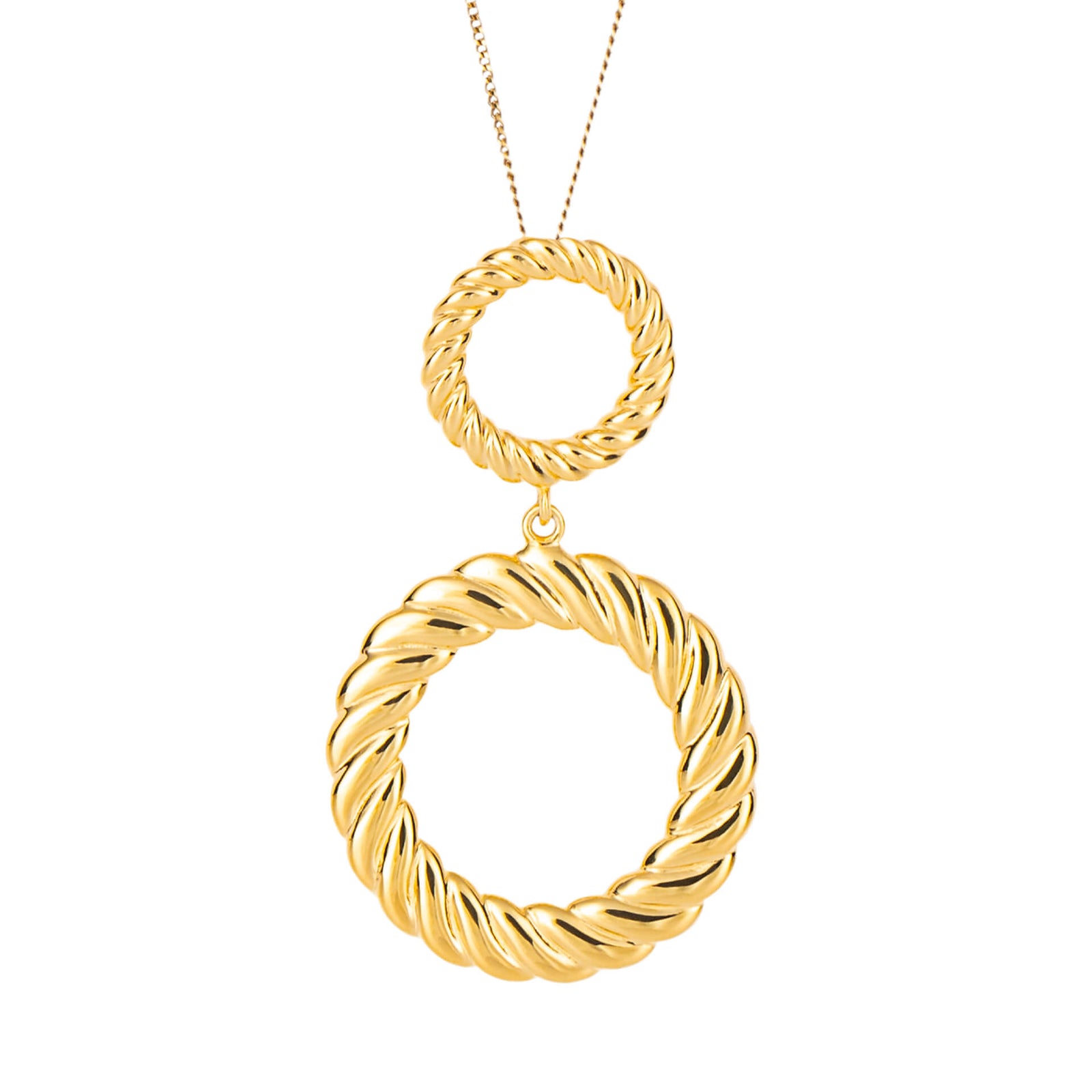 Rope Pattern Open Circle Double Drop Pendant with Yellow Gold Plating (P5192)