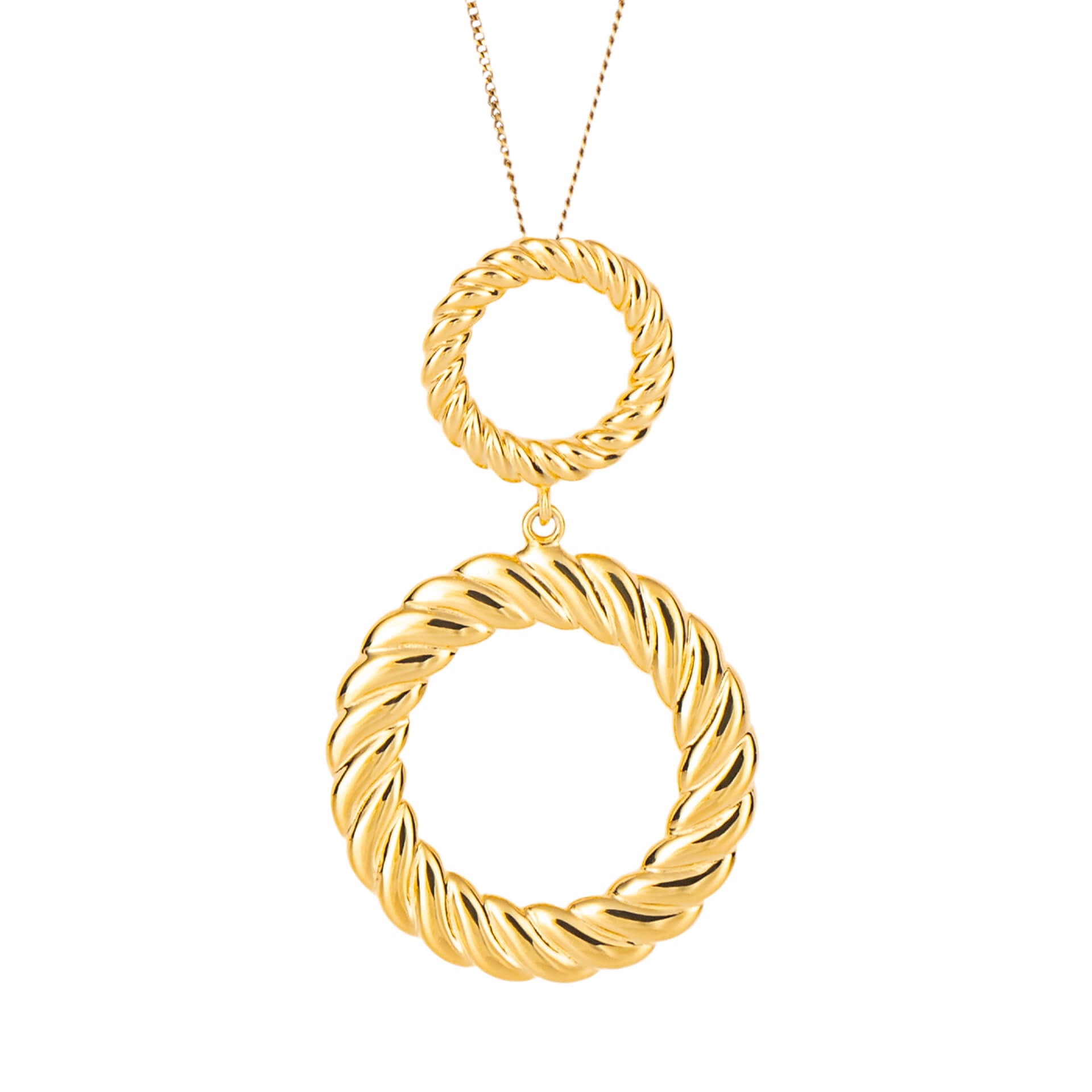 Rope Pattern Open Circle Double Drop Pendant with Yellow Gold Plating (P5192)