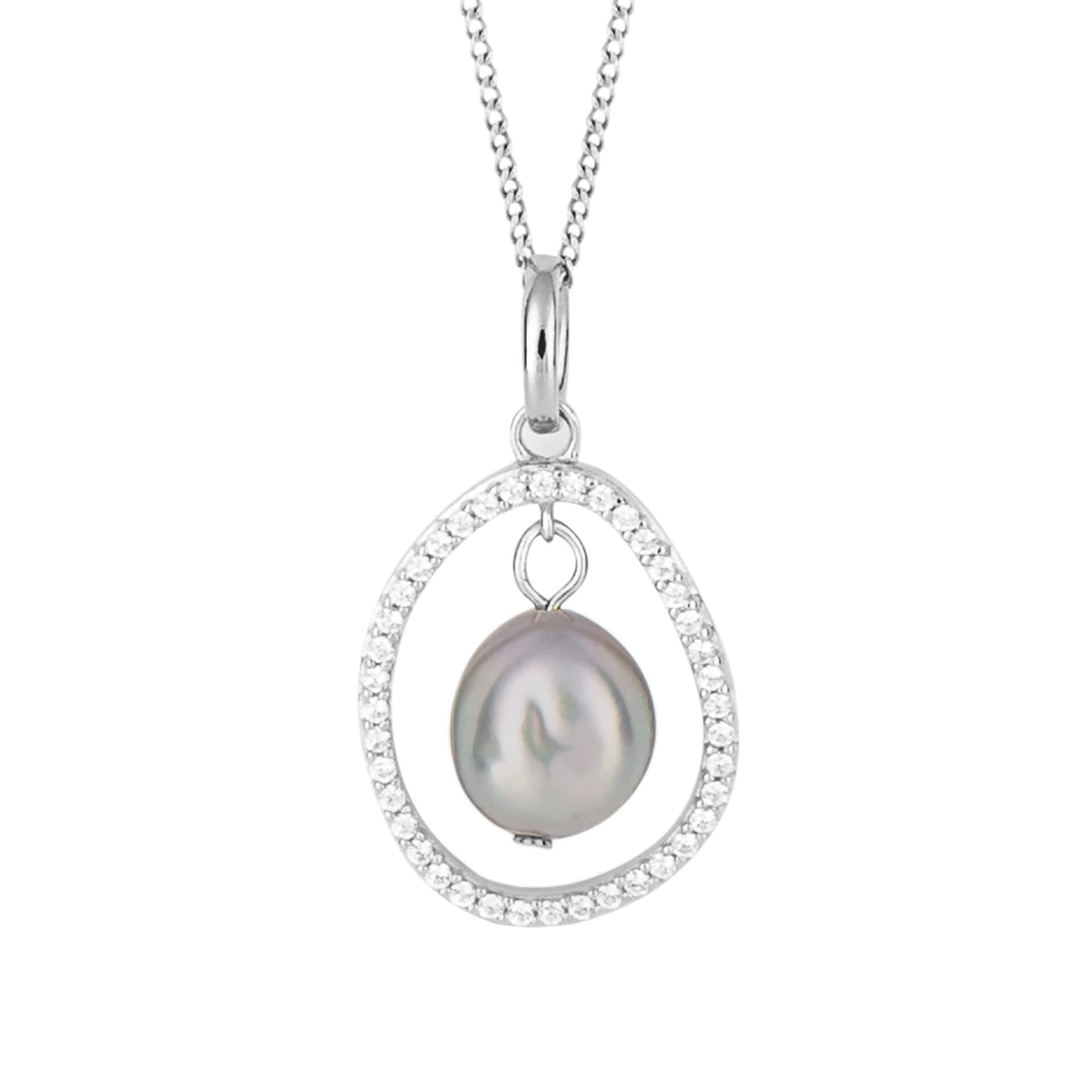 Floating Freshwater Pearl Pendant with Pave CZ (P5201H)