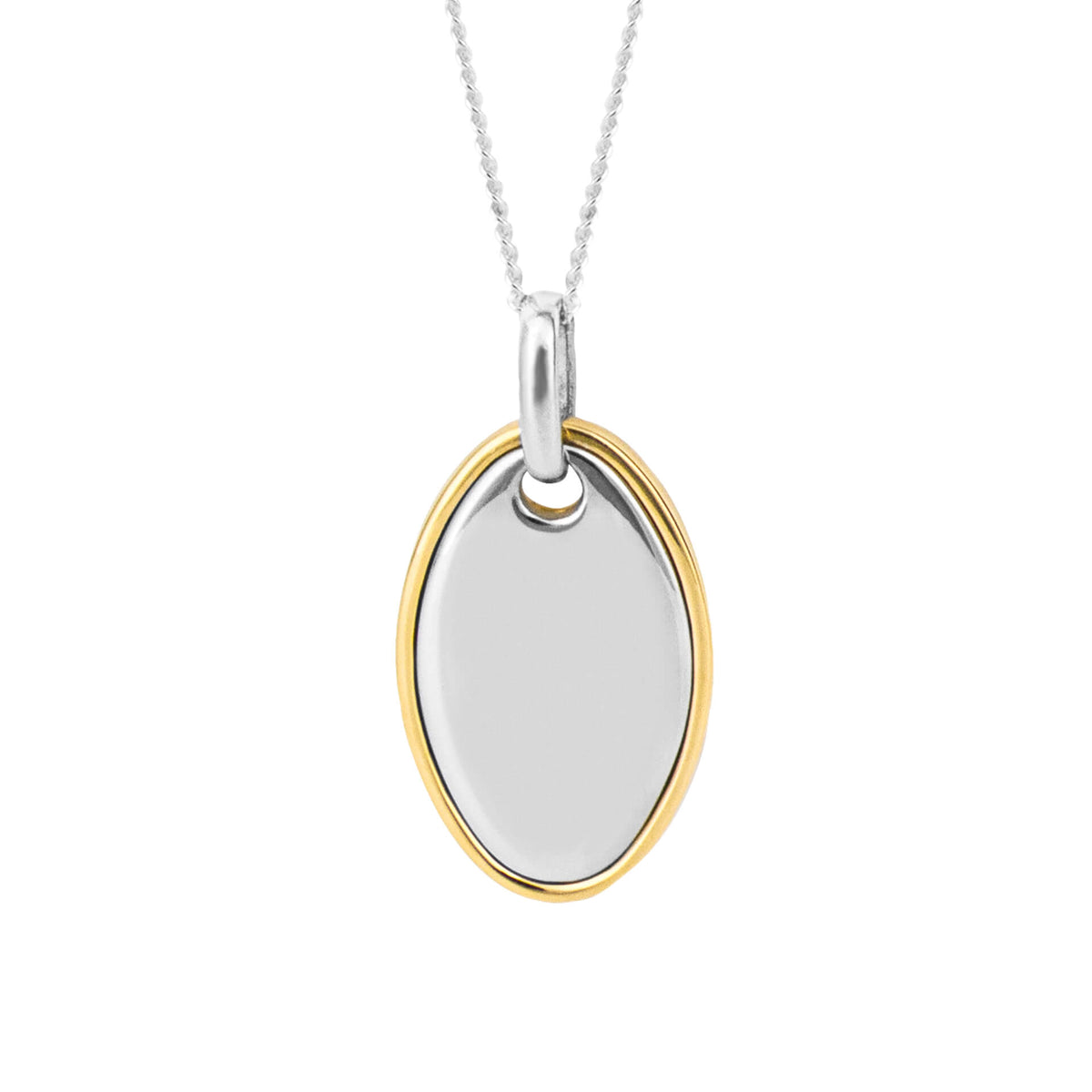 Two Tone Double Oval Disc Pendant with Yellow Gold Plating (P5257)