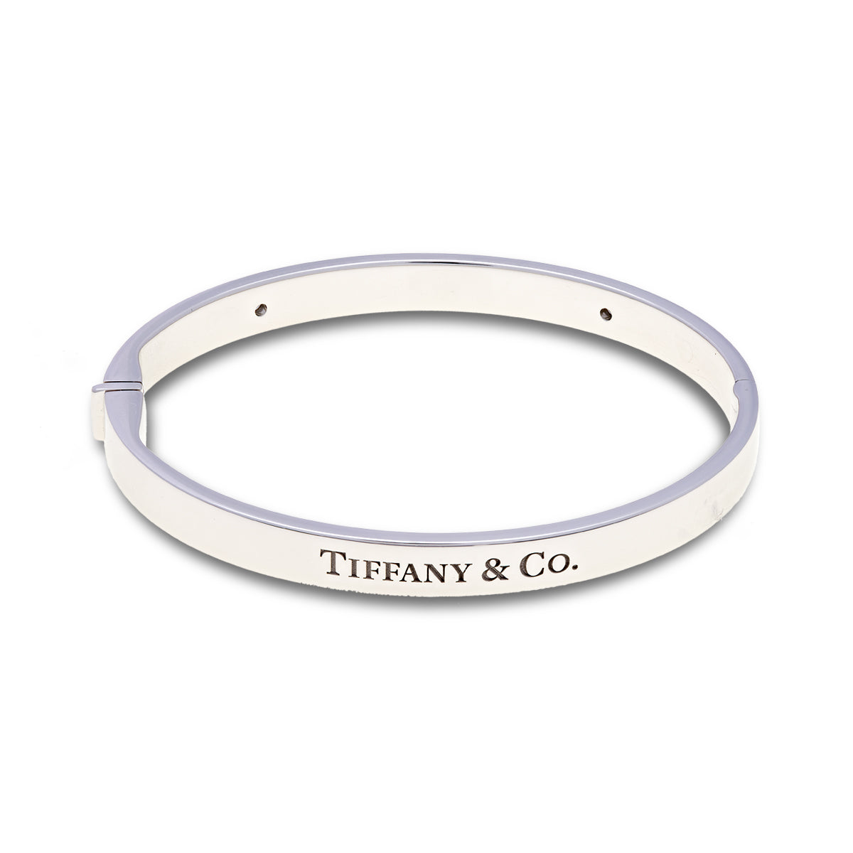 18ct White gold Tiffany & Co hinged bangle with diamonds