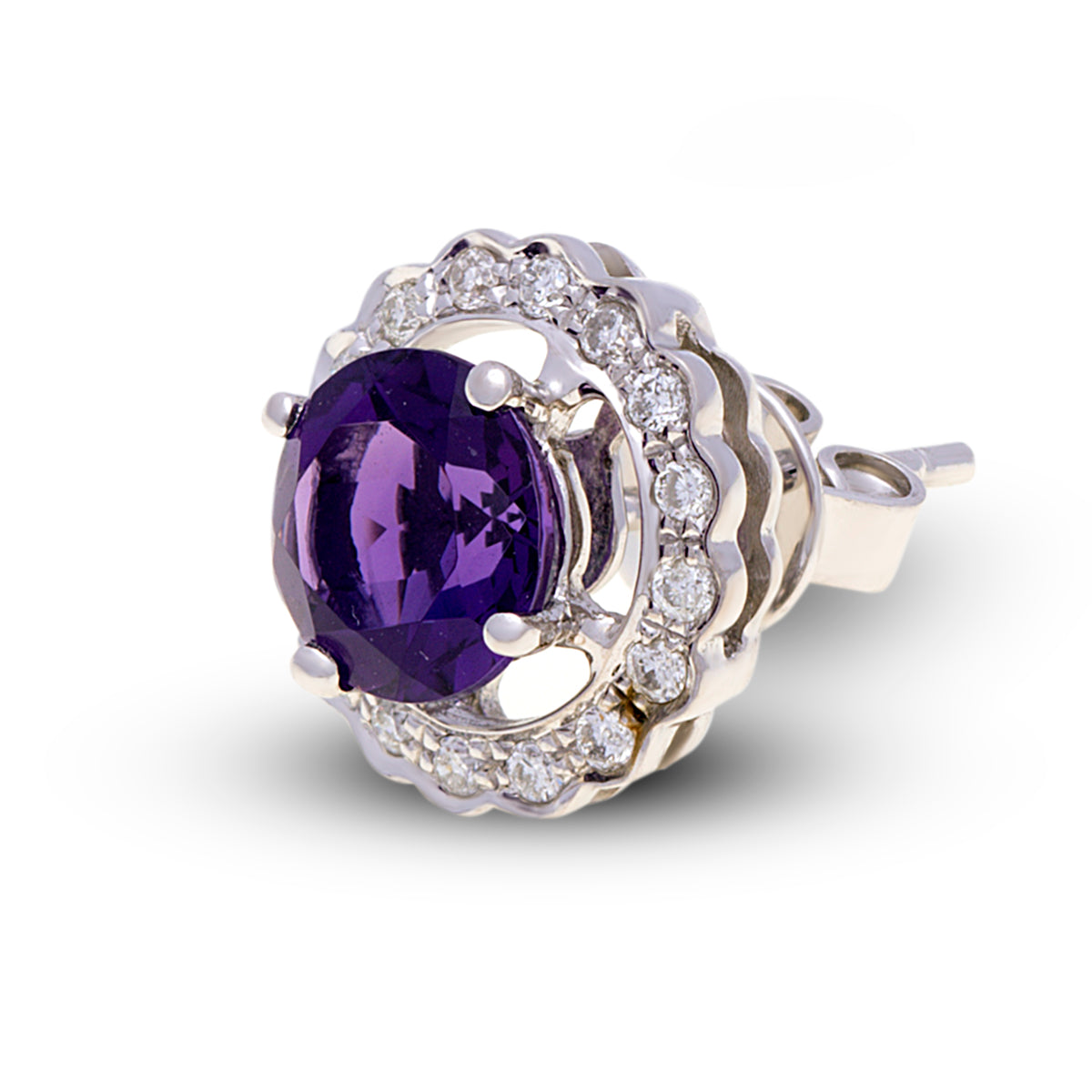 18ct White Gold Amethyst Diamond Stud Earrings