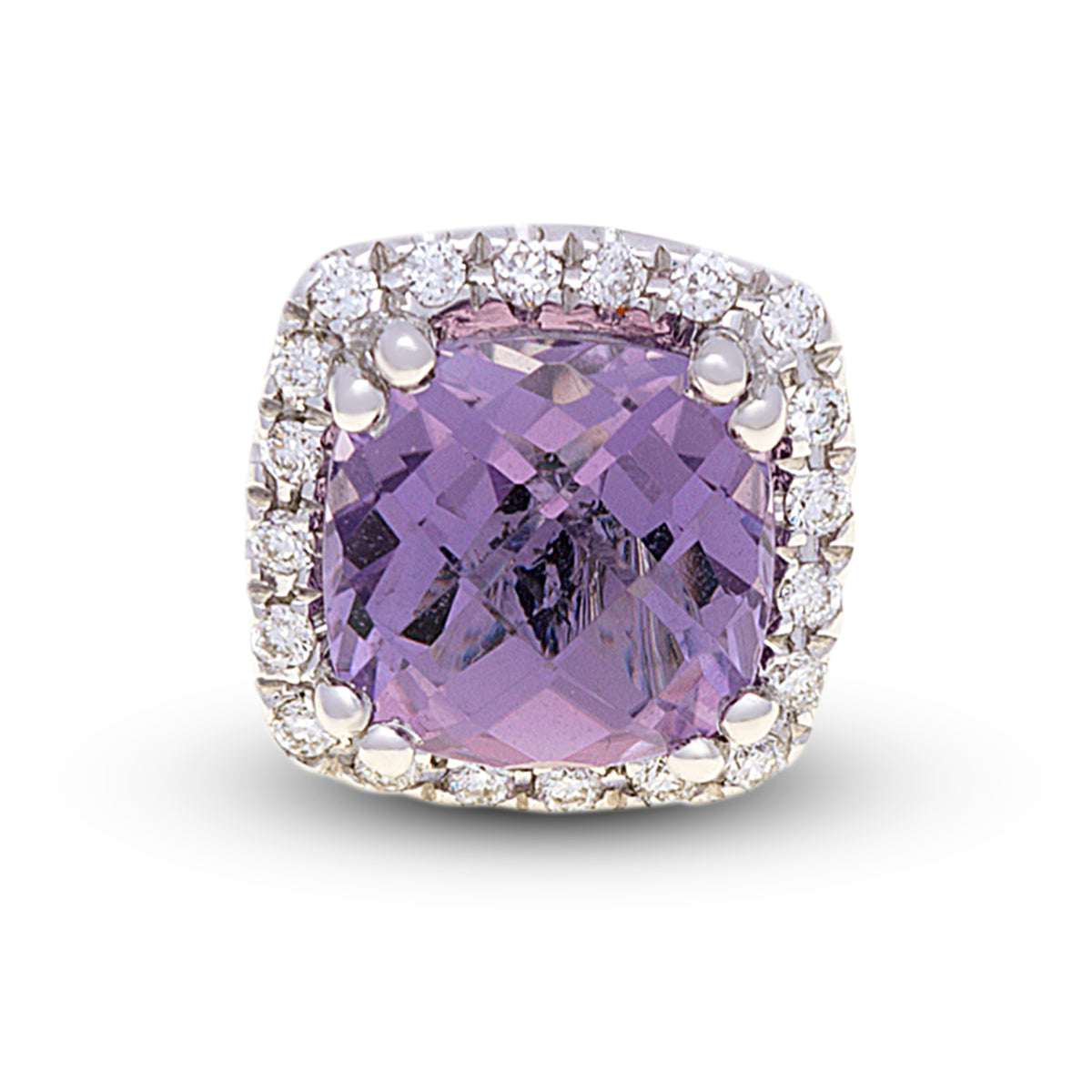 9ct White Gold Amethyst Diamond Stud Earrings