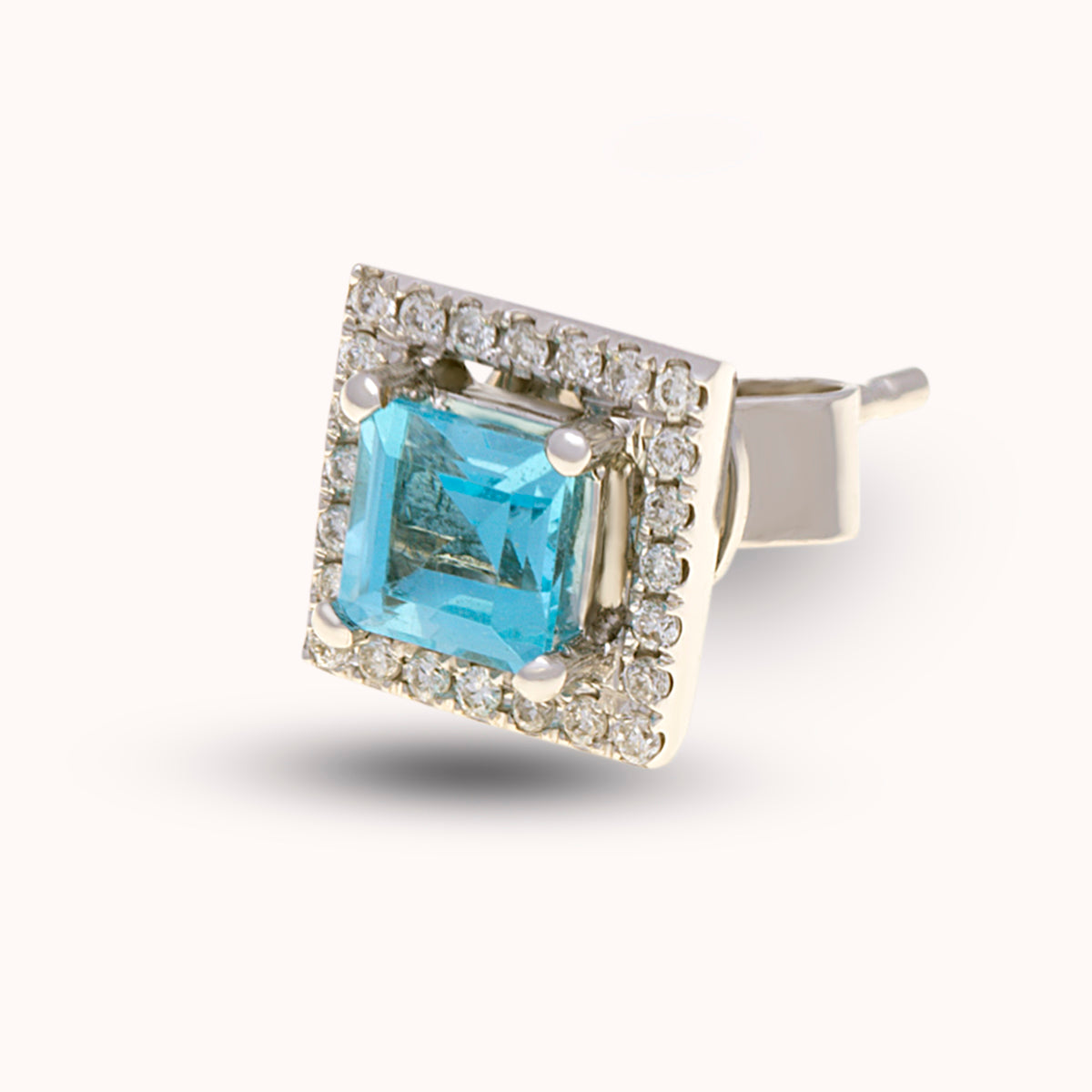 18ct White Gold Blue Topaz Diamond Stud Earrings