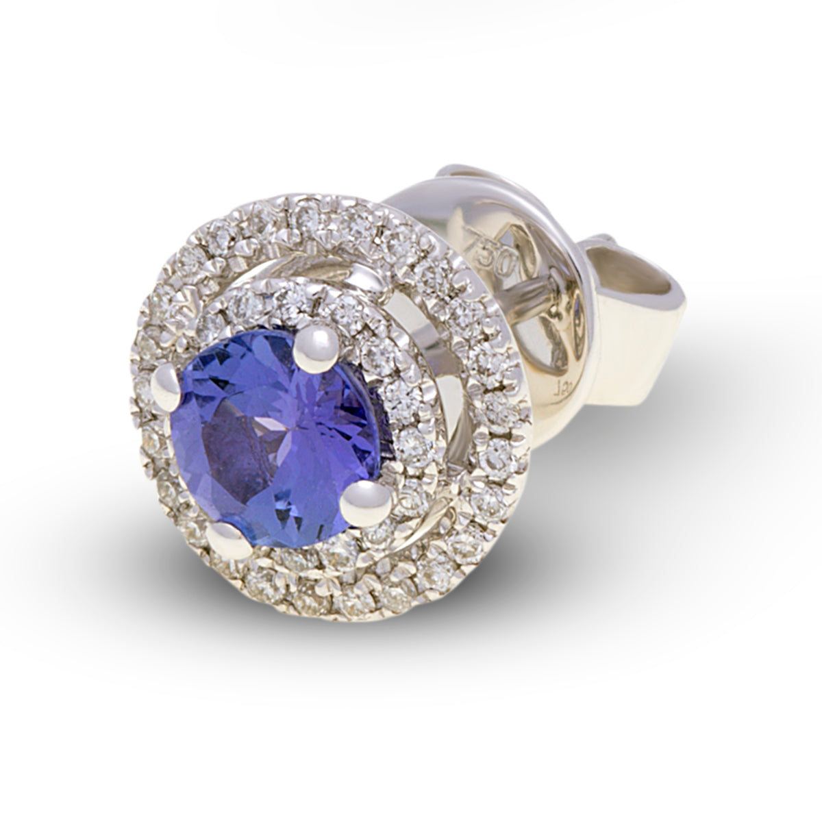 18ct White Gold Tanzanite Diamond Halo Stud Earrings