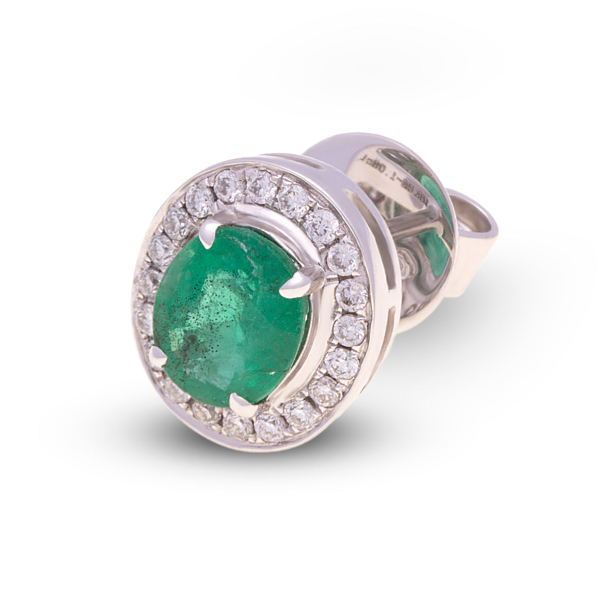 18ct White Gold Emerald Diamond Stud Earrings