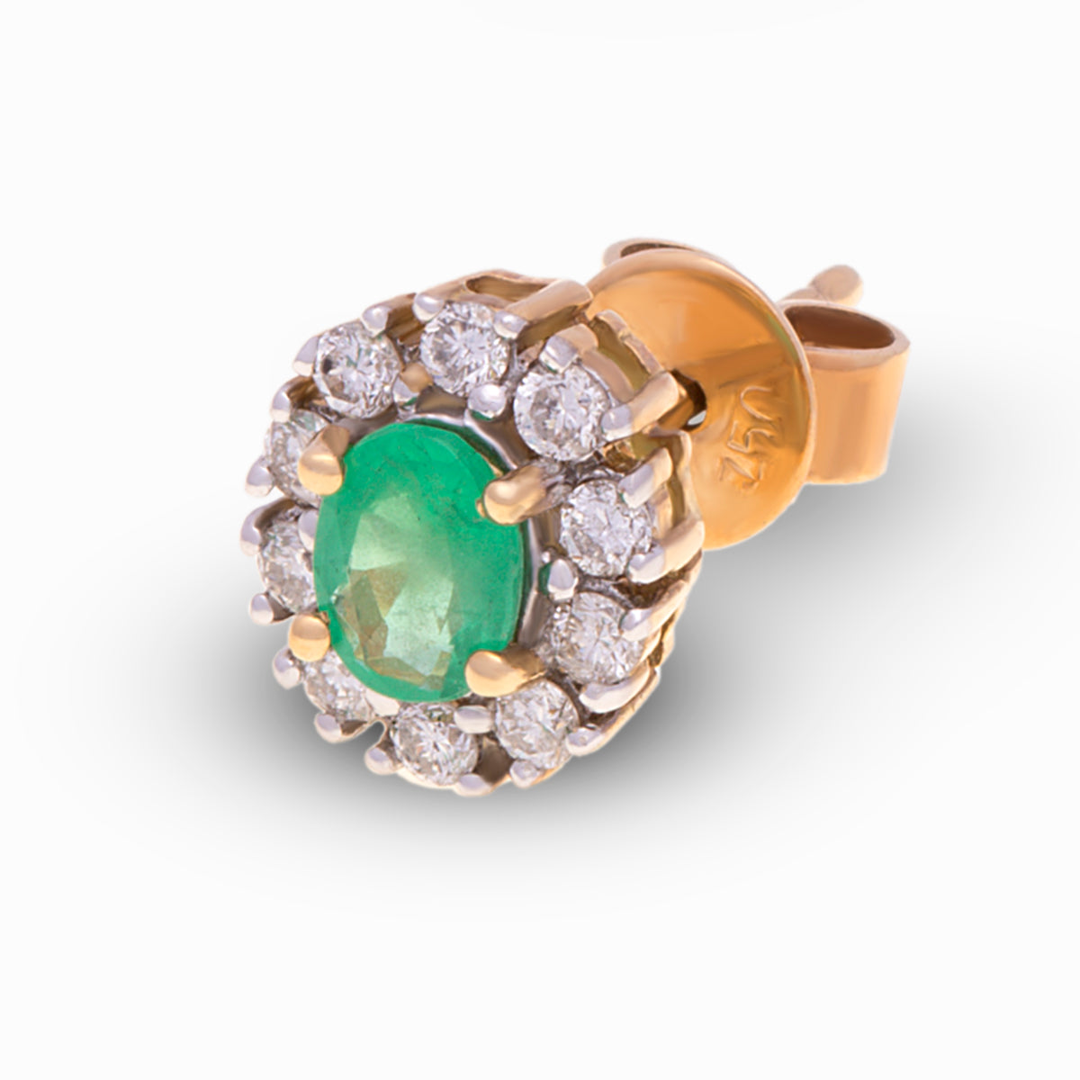 18ct Yellow Gold Emerald Diamond Stud Earrings