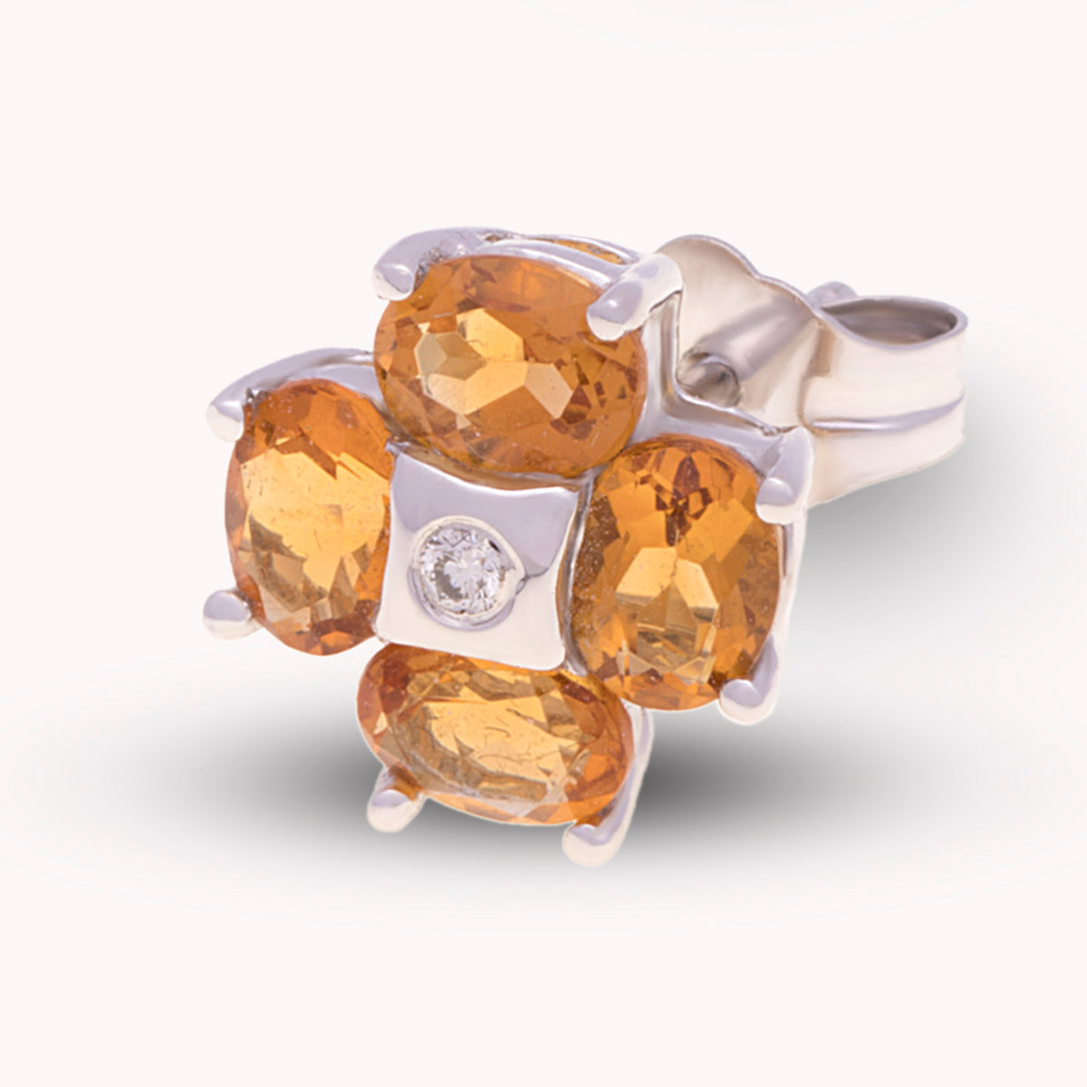 18ct White Gold Citrine Diamond Stud Earrings