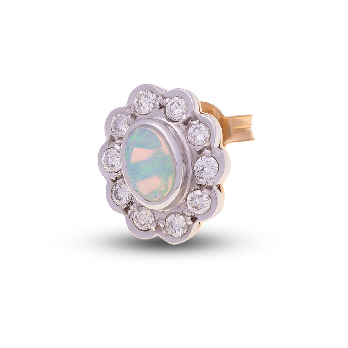 18ct Yellow and White Gold Opal Diamond Stud Earrings