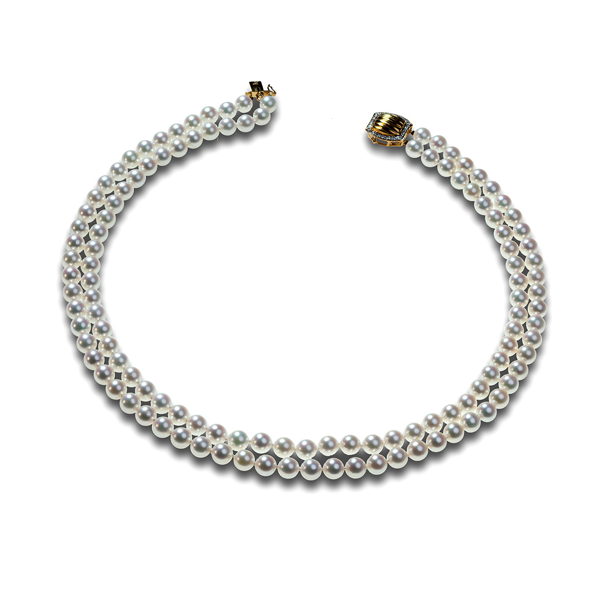 Double row Cultured pearl necklace 18ct Yellow gold