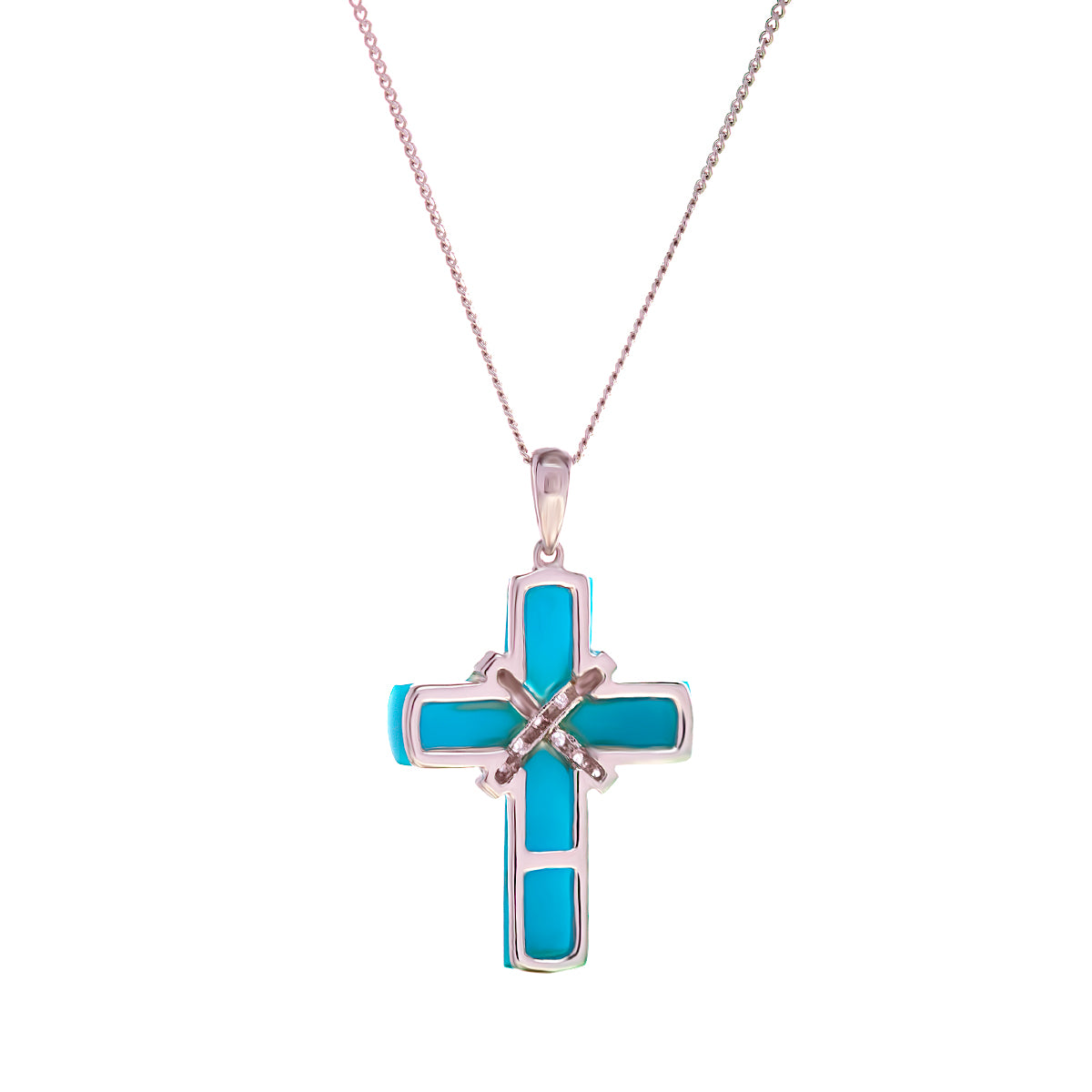 18ct White Gold Turquoise Diamond Cross Pendant