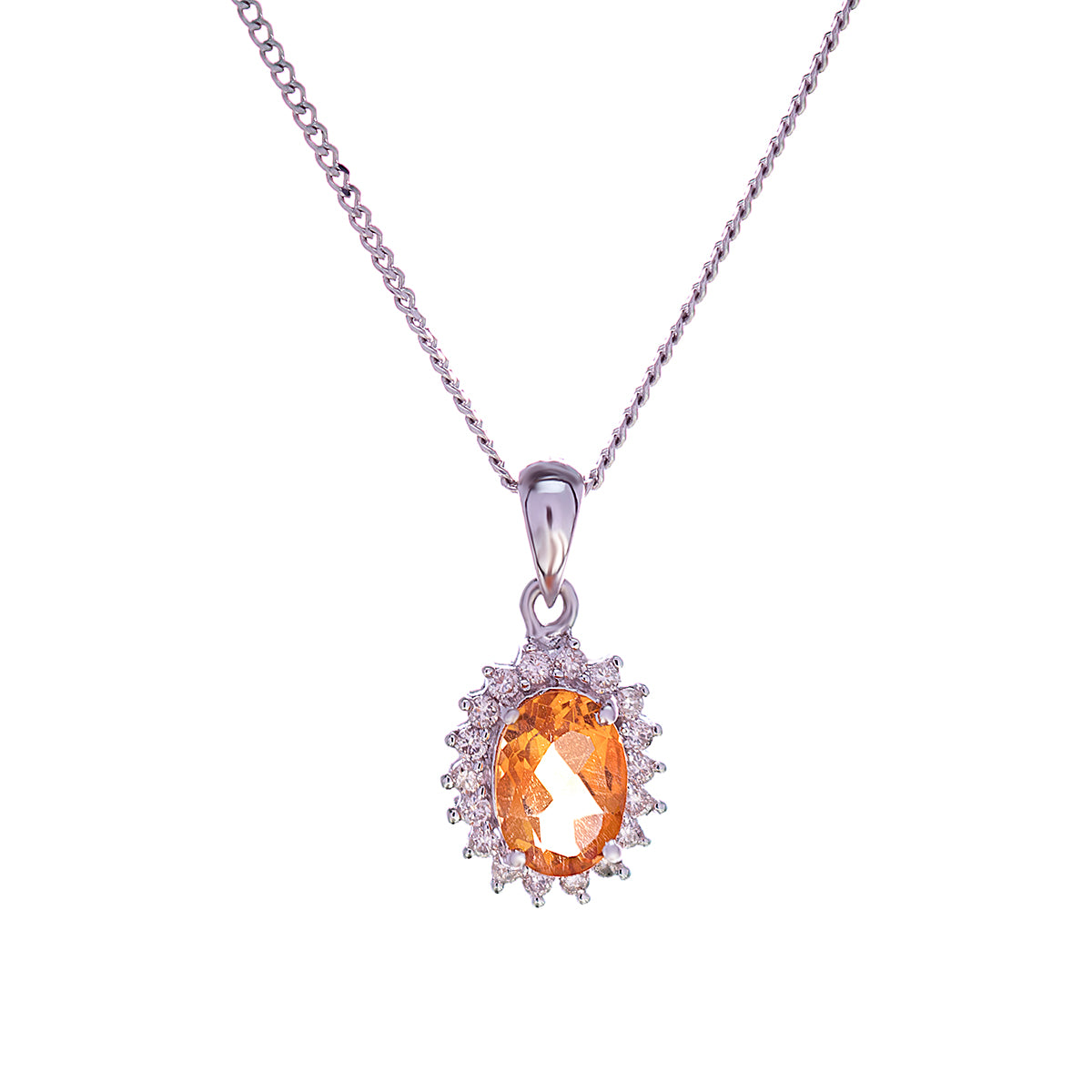 18ct White Gold Citrine Diamond Cluster Pendant