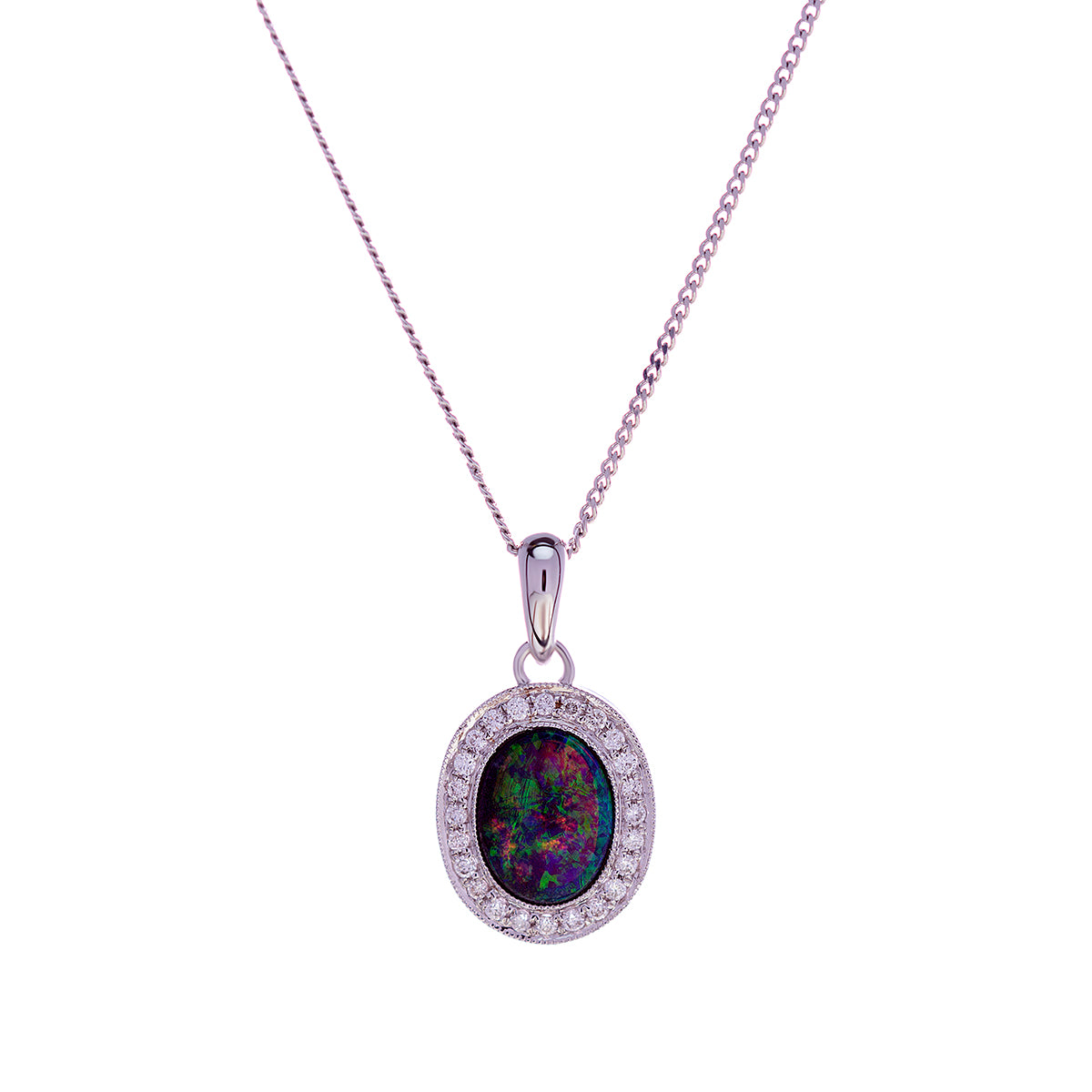 18ct White Gold Black Opal Diamond Pendant