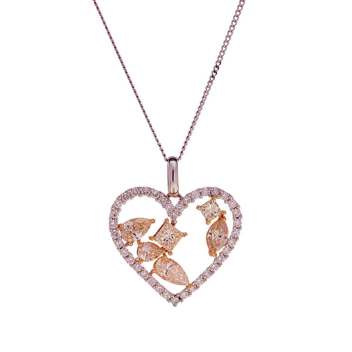 18ct White Yellow Gold Multi Colour Diamond Heart Pendant