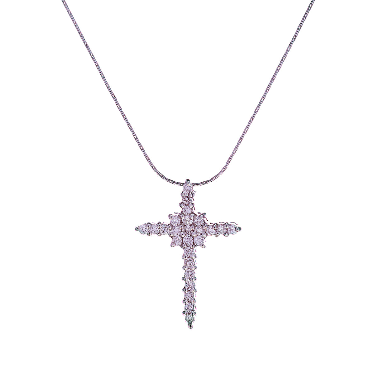 18ct White Gold Diamond Ruby Cross Necklace