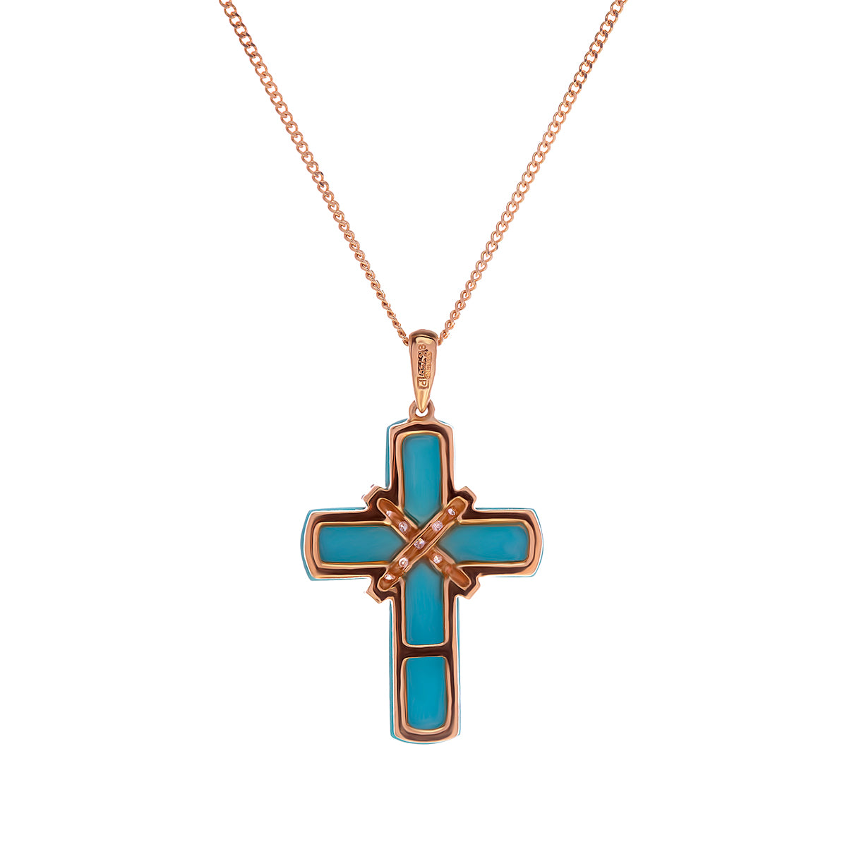 18ct Yellow Gold Turquoise Diamond Cross Pendant