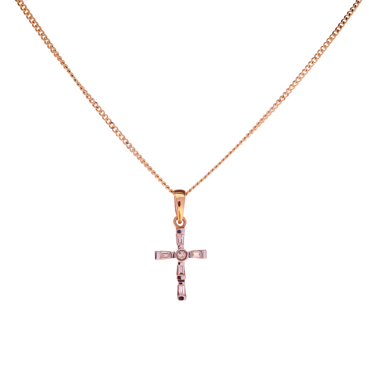 18ct White and Yellow Gold Diamond Cross Pendant