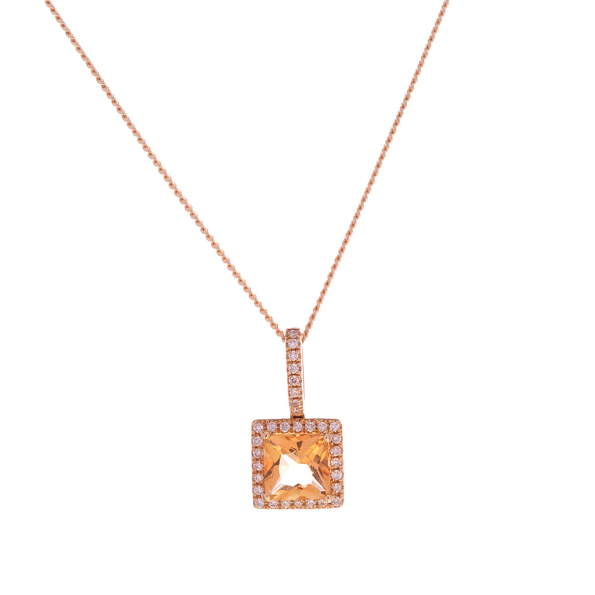 18ct Yellow Gold Square Citrine Diamond Pendant