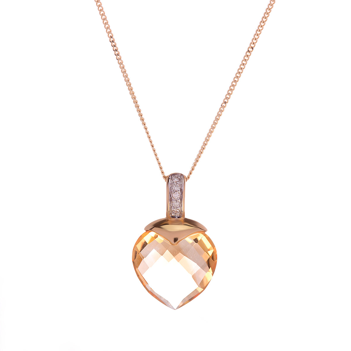 18ct Yellow Gold Heart Citrine Diamond Pendant