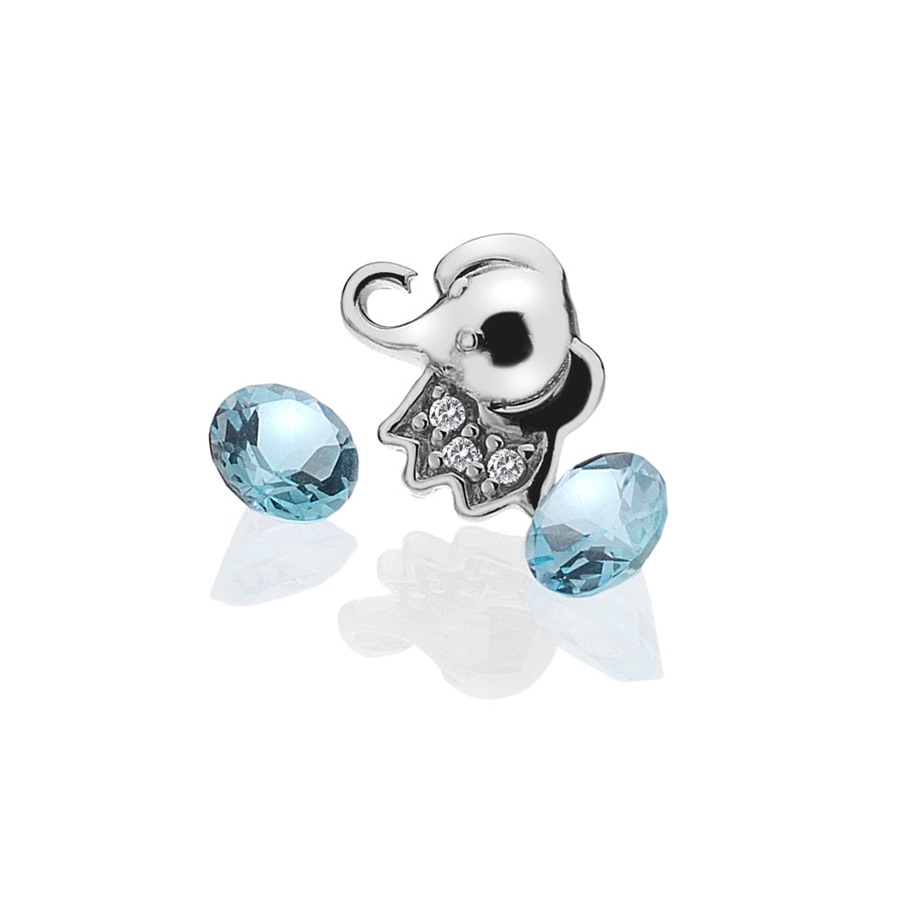 Sterling Silver Elephant with Blue Topaz Cabochons