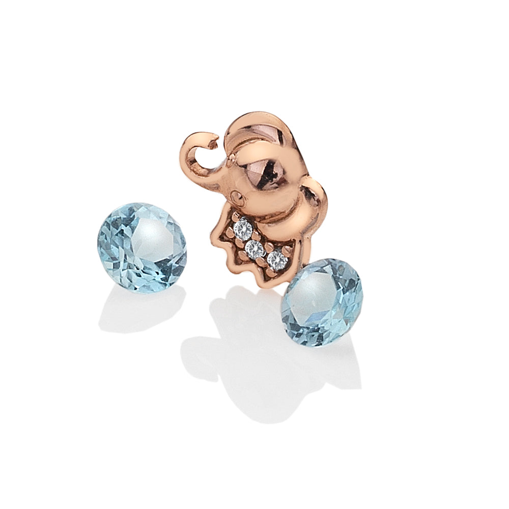 Rose Gold Plated Sterling Silver Elephant with Blue Topaz Cabochons