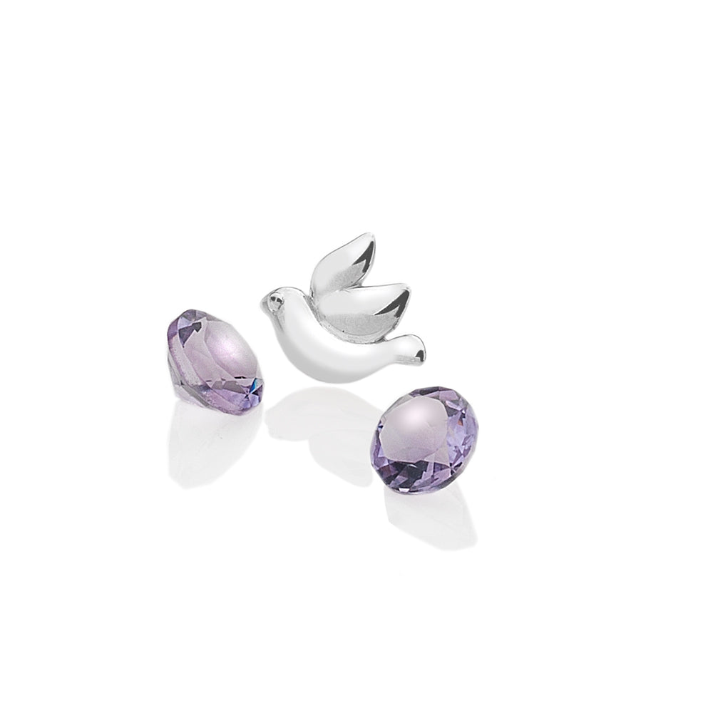 Sterling Silver Dove with Amethyst Cabochons
