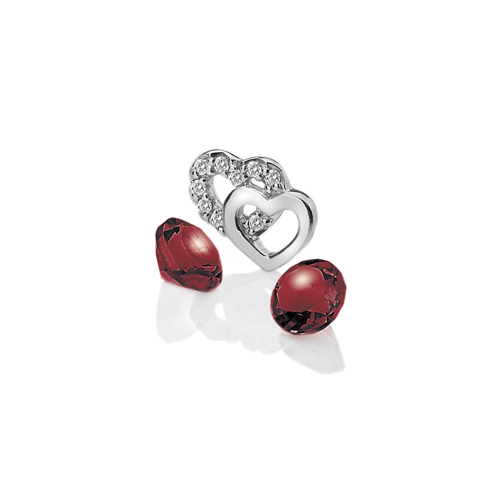 Sterling Silver Double Heart with Garnet Cabochons