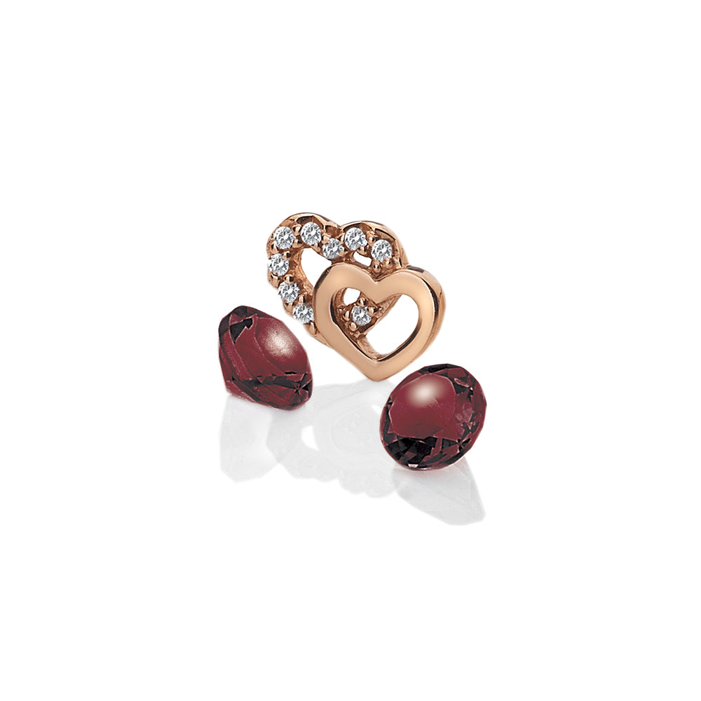 Rose Gold Plated Sterling Silver Double Heart with Garnet Cabochons