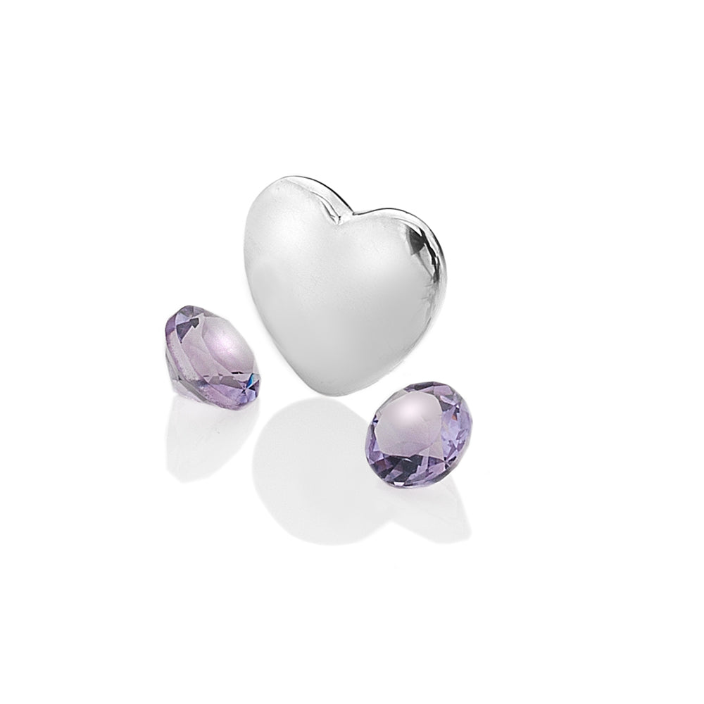 February - Sterling Silver Heart with Amethyst Cabochons