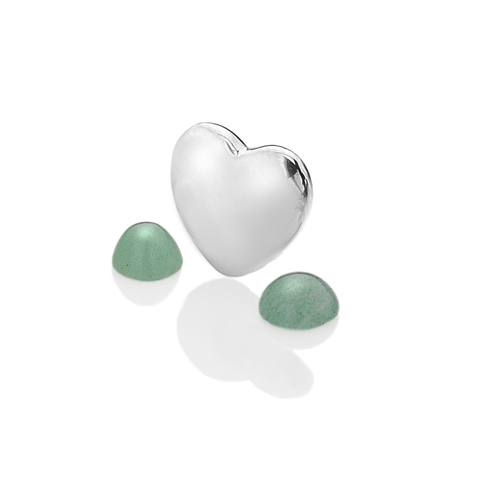 March - Sterling Silver Heart with Green Aventurine Cabochons