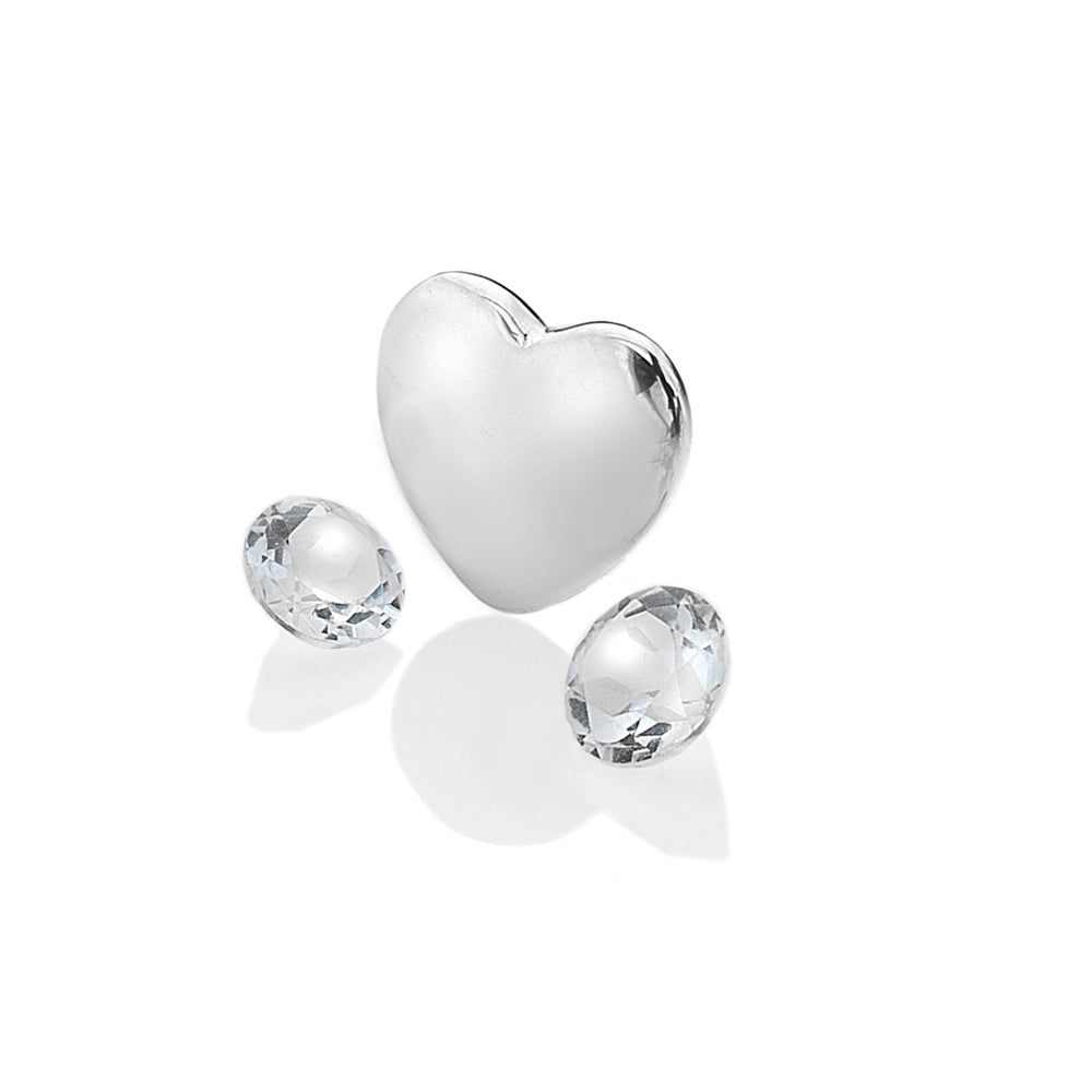 April - Sterling Silver Heart with White Topaz Cabochons