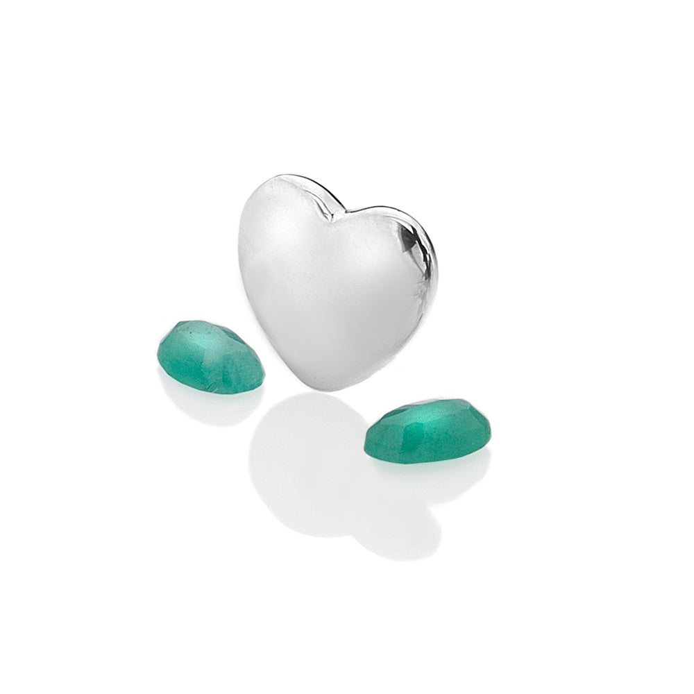 May - Sterling Silver Heart with Emerald Cabochons